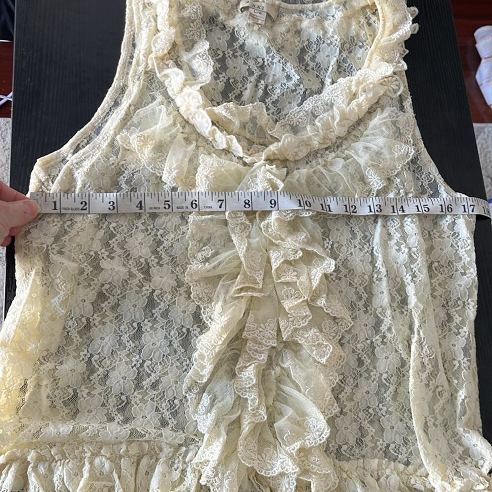 Forever 21 Cream Colored Lace Ruffle Front Sheer Blouse - Picture 10 of 10